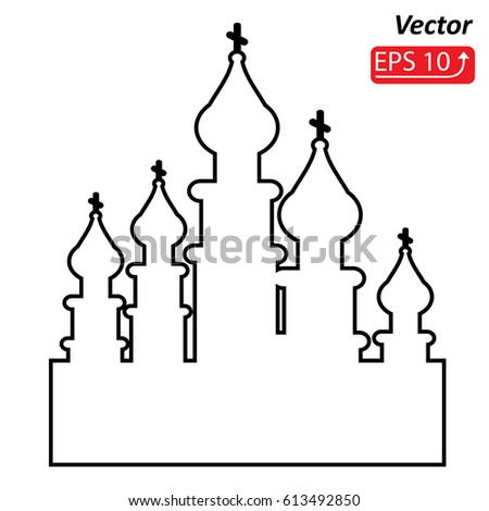 Black and white church, cathedral contour line drawing, isolated on white background vector illustration