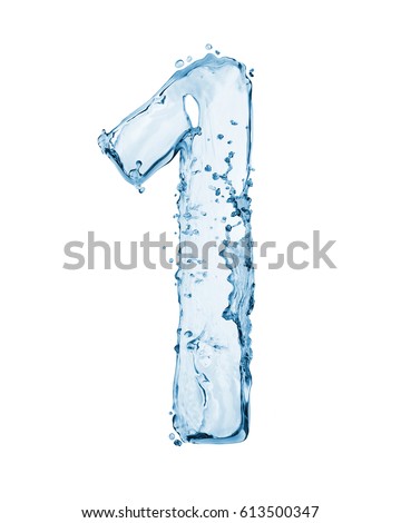 Number 1 made with a splashes of water isolated on white background  Royalty-Free Stock Photo #613500347