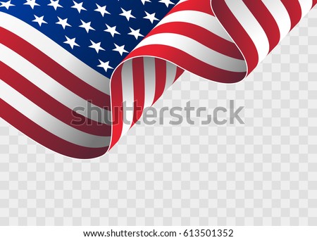 waving flag of the United States of America. illustration of wavy American Flag for Independence Day. American flag on transparent background - vector illustration. Royalty-Free Stock Photo #613501352