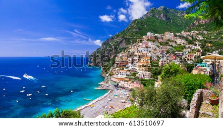 Beautiful coastal towns of Italy - scenic Positano in Amalfi coast Royalty-Free Stock Photo #613510697