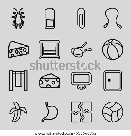 Painting icons set. set of 16 painting outline icons such as atm, beetle, cheese, board, jump rope, puzzle, swing, stomach, banana, beach ball, battery, paper clip