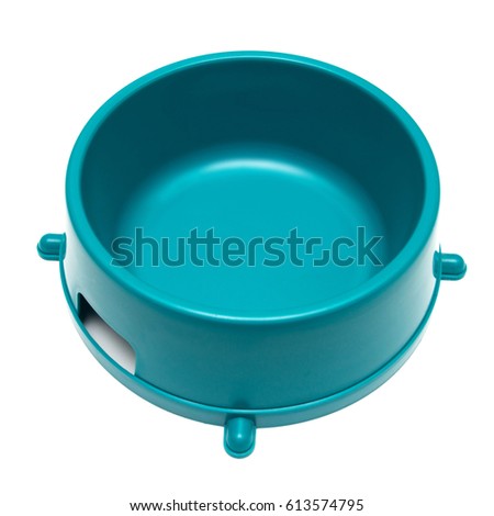 Empty plastic dish for the feed of animals it is isolated on a white background