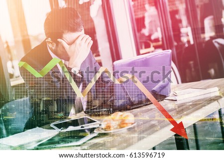 BUSINESS ASIAN MAN STRESS AND SAD BUSINESS FAILURE CONCEPT Royalty-Free Stock Photo #613596719