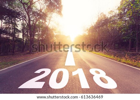Empty asphalt road and New year 2018 goals concept. Royalty-Free Stock Photo #613636469
