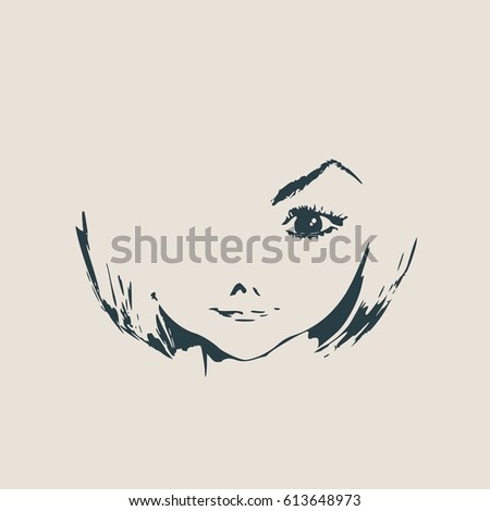 Little Girl Front View Silhouette. Vector Illustration. Cute adolescent girl portrait.