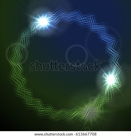 Glowing abstract green blue round lines design. Vector background