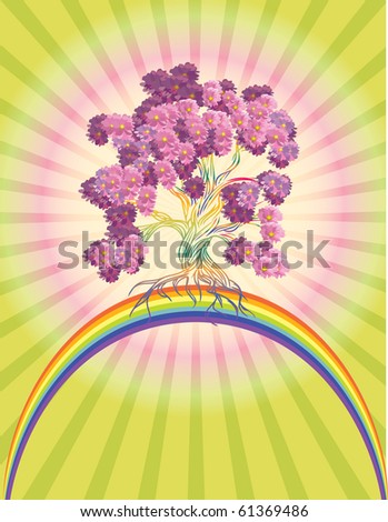 Blossoming tree on a rainbow