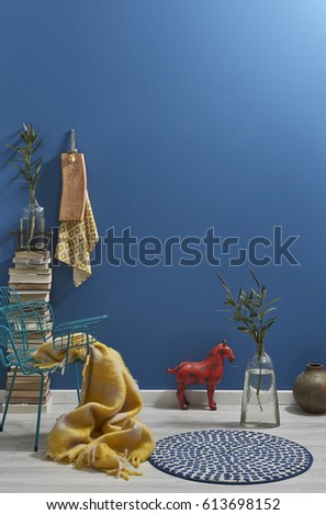blue wall frame and old book modern style, interior design