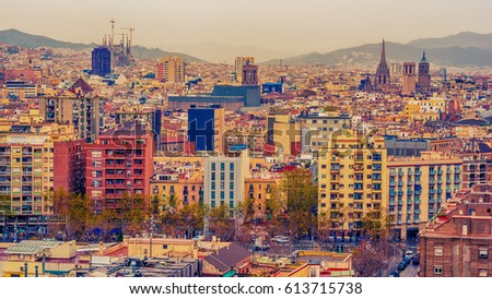 Aerial top view of Barcelona, Catalonia, Spain 
