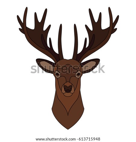 Deer head. Isolated brown reindeer with beautiful horns. Colorful vector illustration. Flat graphic illustration for t-shirt print, notebook or poster design.