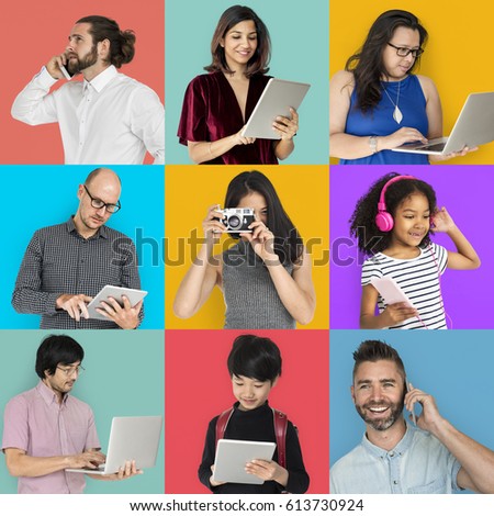 Collection of people using digital device collage