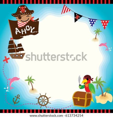 Illustration vector of cute pirate kids with island map for template.
