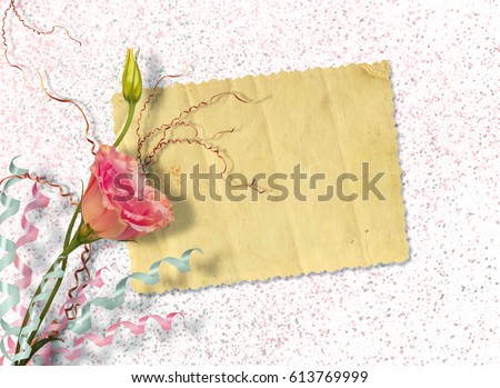 Vintage postcard for invitation with bunch of beautiful roses