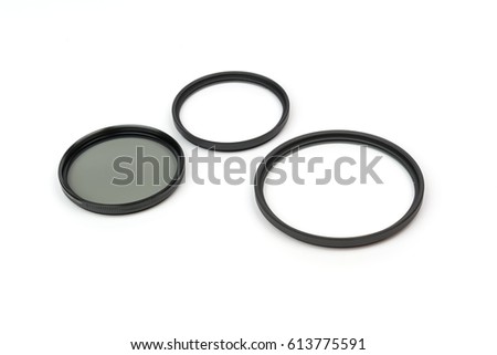 a group of lens filter on white background