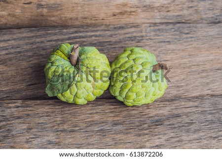 Cherimoya fruit on the table, ready to be eaten.