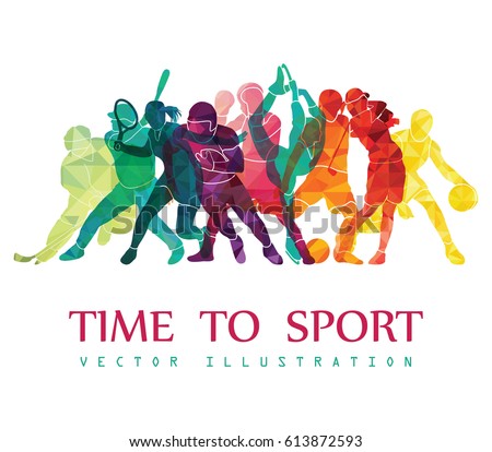 Color sport background. Football, basketball, hockey, box, golf, tennis. Vector illustration Royalty-Free Stock Photo #613872593