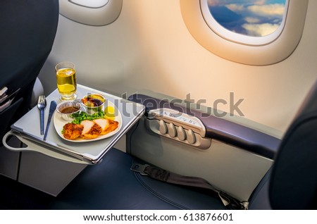 Airline meal served in the business class cabin