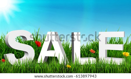 White letters Sale on green grass