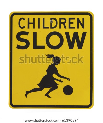 Retro old children slow traffic sign