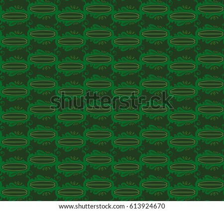 Seamless illustrated pattern made of abstract elements in shades of green