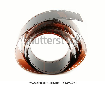 Closeup image of curling 35mm film
