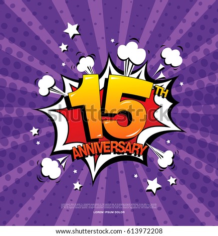 15th anniversary emblem. Fifteen years anniversary celebration symbol