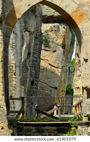 Entrance of abandoned Helfenburg castle, picture taken in the Czech Republic.