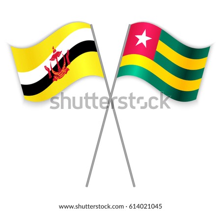 Bruneian and Togolese crossed flags. Brunei combined with Togo isolated on white. Language learning, international business or travel concept.