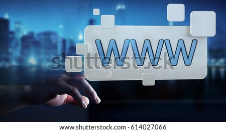 Businessman using tactile interface web address bar to surf on internet 3D rendering