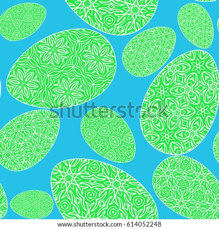Seamless easter holiday ornament. Vector pattern with lace ornamental eggs. Design for greeting card, fabric print, cover or page for scrapbooking, gift wrap. background