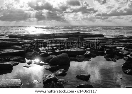 background of beach and sea, black and white image.