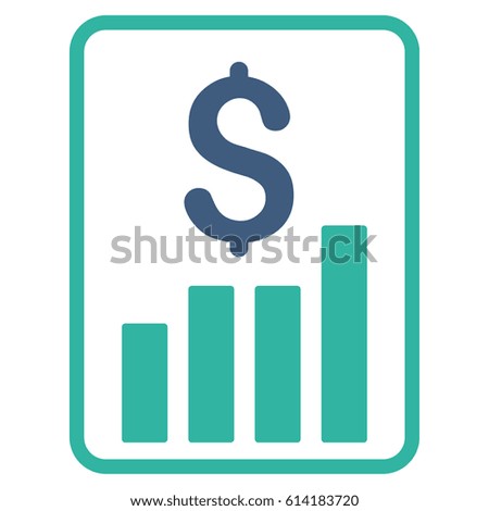 Financial Report glyph pictogram. Illustration style is a flat iconic bicolor cobalt and cyan symbol on white background.