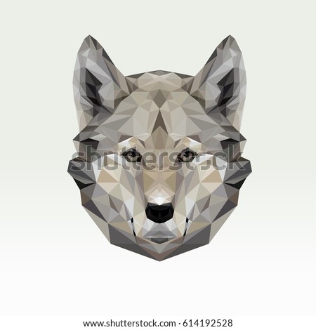 Vector portrait of wolf polygonal. Triangle dog illustration for use as a print on t-shirt and poster. Dog geometric low poly design. Wild dangerous animal.
