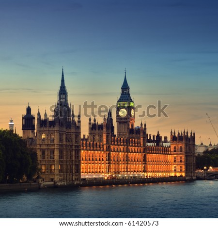 Houses of Parliament at night, London.