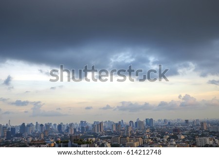 bird eye view a city of bangkok and cloudy sky