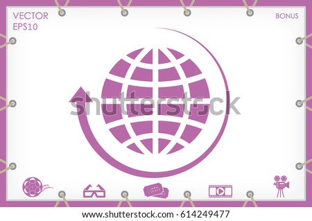 Globe and arrow icon vector EPS 10, abstract sign  flat design,  illustration modern isolated badge for website or app - stock info graphics