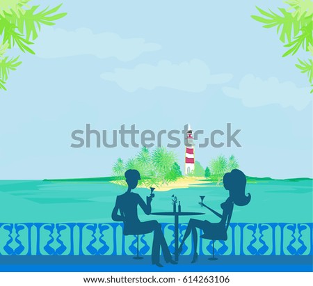  Happy young couple on a tropical beach 