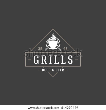 Barbecue logo template vector object for logotype or badge Design. Trendy retro style illustration, Grill silhouette.
