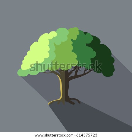 tree icon vector with long flat shadows or shade, landscaping or lawn service design, outdoor parks and nature symbol in minimalist style