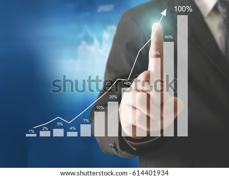 businessman with financial symbols coming from hand