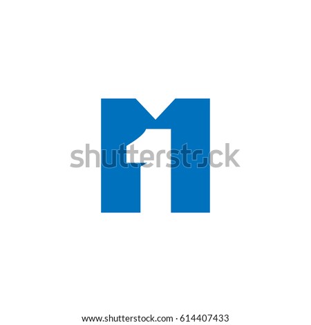 Initial letter and number logo, M and 1, M1, 1M, negative space flat blue Royalty-Free Stock Photo #614407433