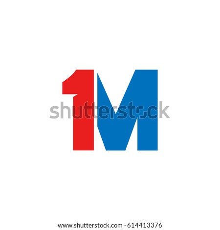 Initial logo, combining letter and number, M and 1, red blue Royalty-Free Stock Photo #614413376