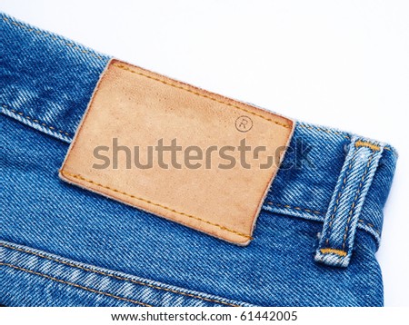 Blank jeans leather label on jean fabric