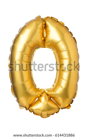 Number 0 of golden balloons isolated on a white background