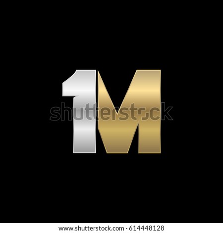 Initial logo, combining letter and number, M and 1, gold silver black background Royalty-Free Stock Photo #614448128