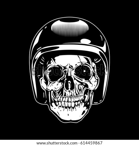 skull wearing vintage motorcycle helmet