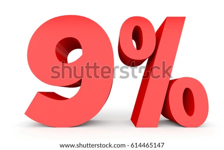Nine percent off. Discount 9 %. 3D illustration on white background.