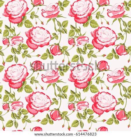 Seamless pattern of floral ornament of beautiful pink roses for wallpaper background in vintage style print for textiles.Rose flower.Vector illustration.