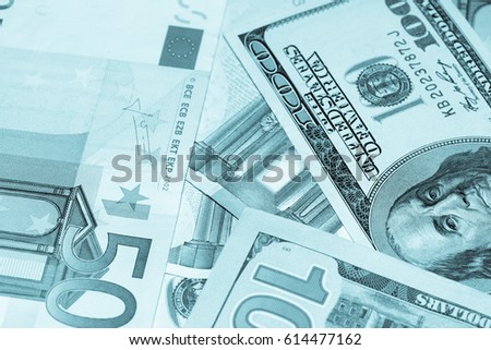 Dollar and euro banknote/toned photo
