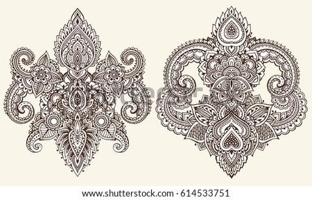 Vector set of henna floral elements based on traditional Asian ornaments. Paisley Mehndi Tattoo Doodles collection.